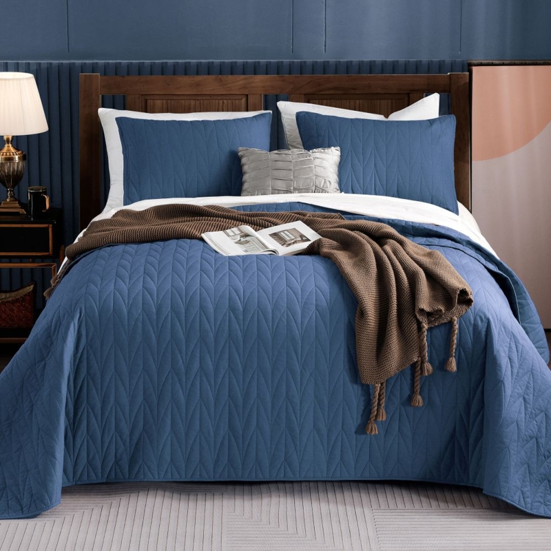 Quilt Set Aqua Blue Diamond Stitched Quilting Transitional