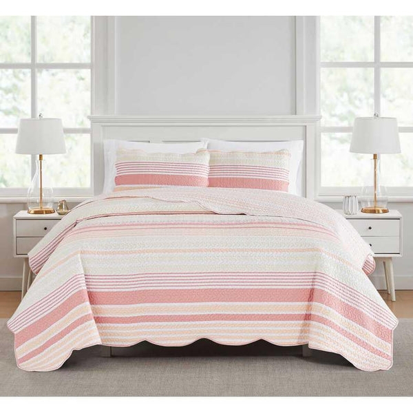 Quilt Set Dusty Pink Diamond Quilted Texture Transitional Bedding