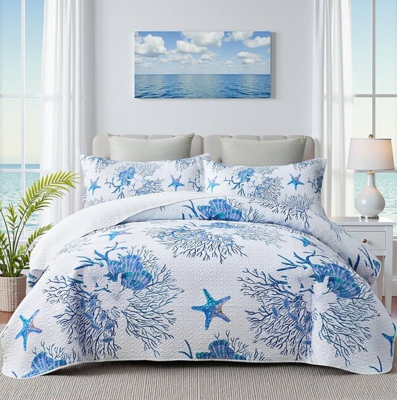 Quilt Set featuring Diamond Quilting & Starfish Print Design.