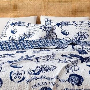 Quilt Set Horizontal Channel Stitch with Coastal Style
