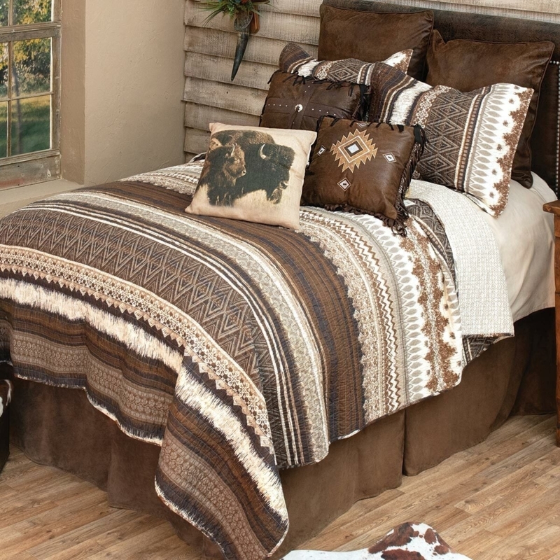 Quilt Set Mocha Geometric Pattern Southwestern Aesthetic Rustic Bedding