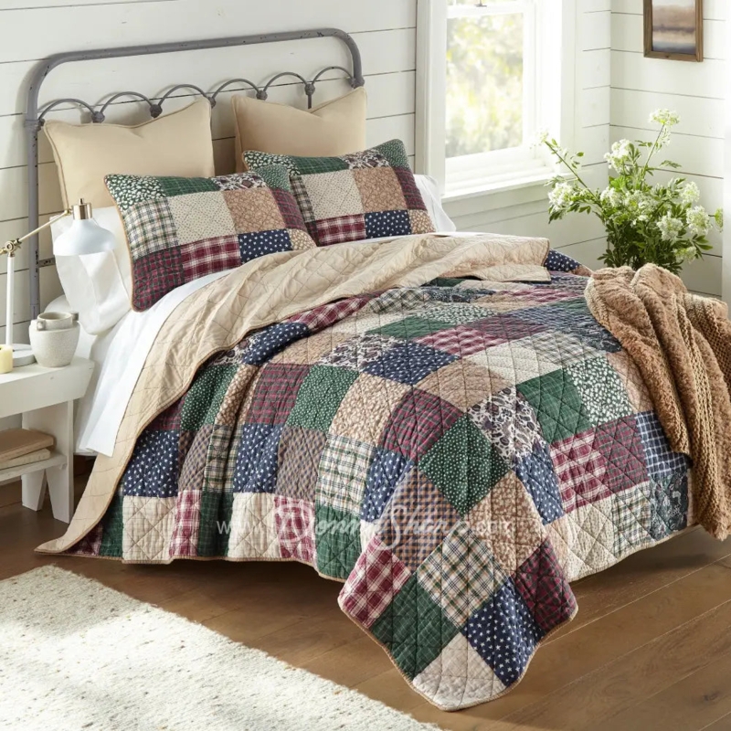 Quilt Set Rustic Paisley Patchwork Navy Burgundy Lodge Bedding Ideas