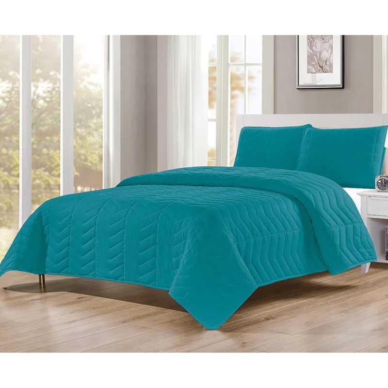 Quilt Set Teal Plush Fabric Ribbed Texture Modern