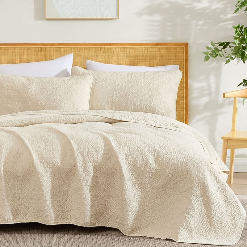 Quilt Set Tonal Interlocked Lattice Pattern Transitional Navy