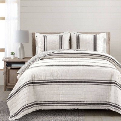 Quilt Set with Black Horizontal Stripes, Black and White Striped Quilt