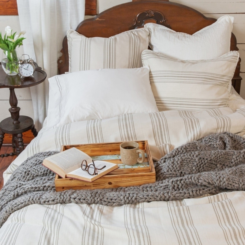 Quilt Set with Charcoal Windowpane Grid and Barn Pillows