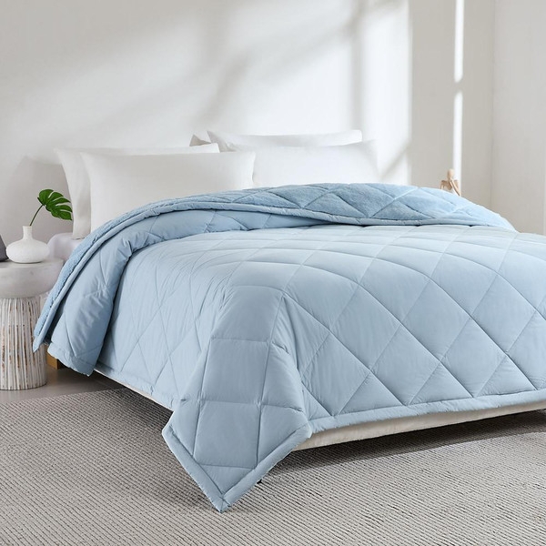 Quilted Throw Blanket: Box Stitching Detail, White Plush Quilted Blanket