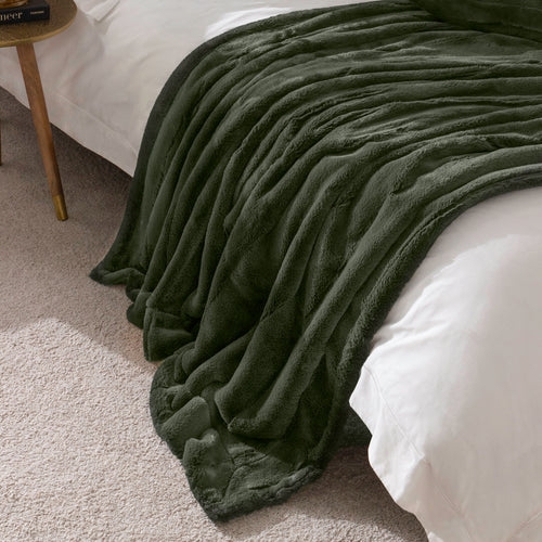 Quilted Throw Blanket Sage Green Block Pattern Woven Matte Finish