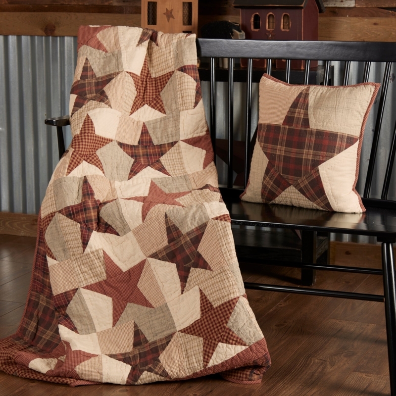 Quilted Throw Blanket Striped Pattern Star Patchwork Rustic Americana