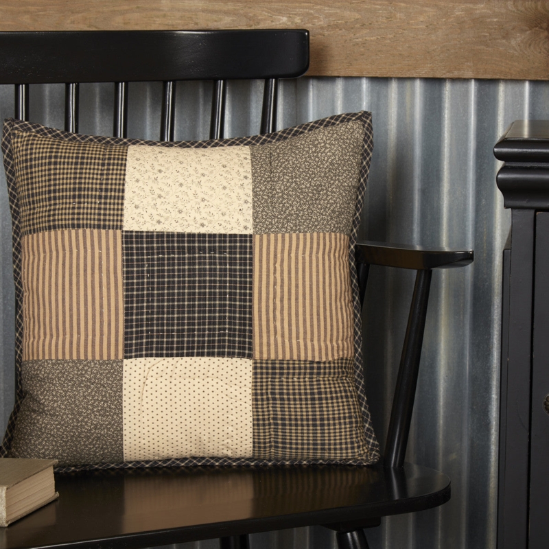 Quilted Throw Pillow with Primitive Star Patchwork Design