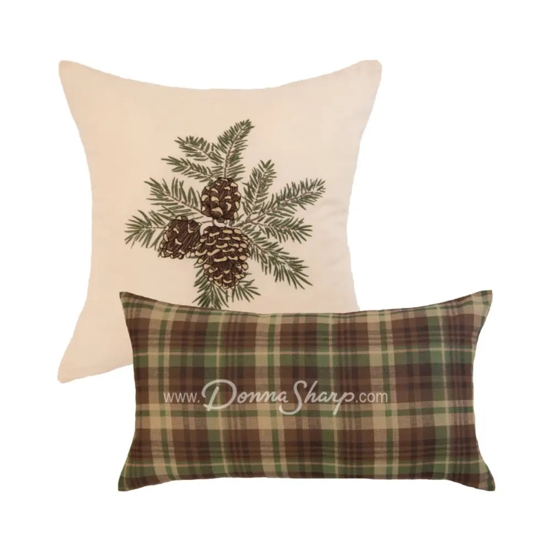 Quilted Throw Pillows featuring Star Motif and Pine Tree Accents