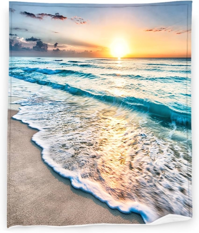 Realistic Ocean Wave Throw Blanket, Turquoise Coastal Fleece