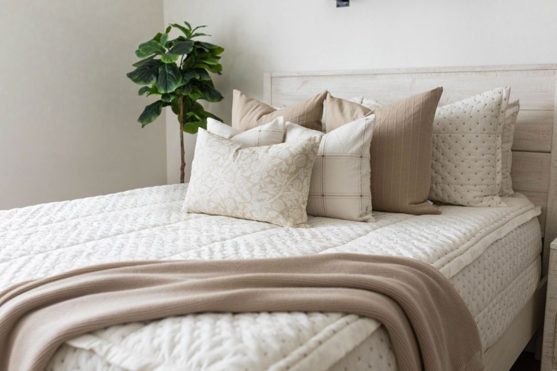 Rectangular Throw Pillow: Textured Charcoal Stripes on Cream Fabric