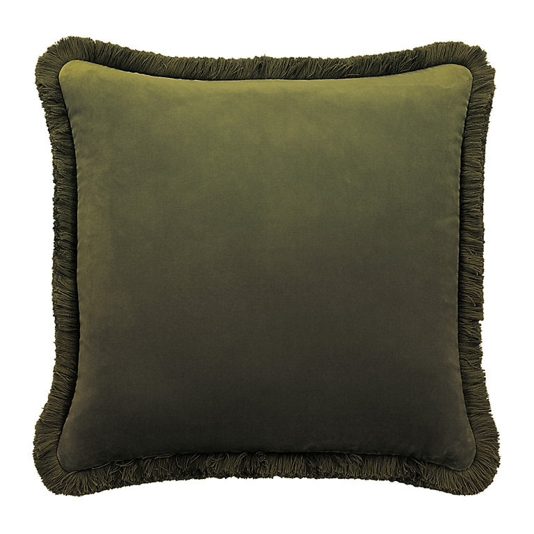 Rectangular Throw Pillow Velvet Like Texture Neutral Velvet Fringed
