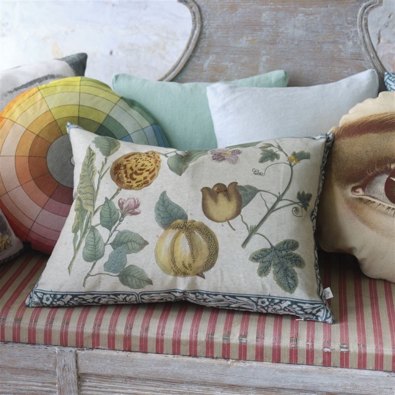 Rectangular Throw Pillow Vintage Botanical Lemon Print Canvas Piped