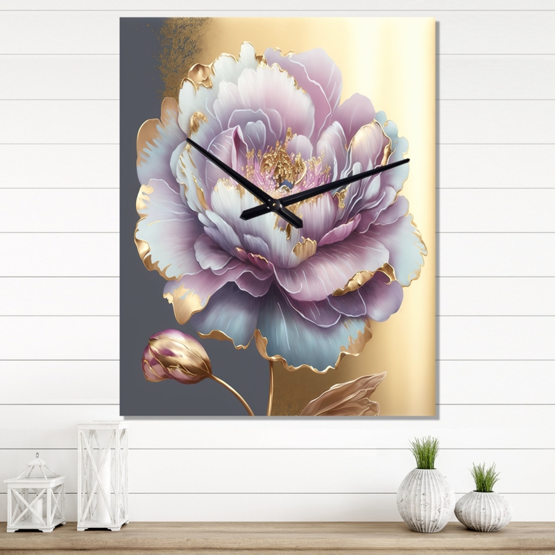 Rectangular Wall Clock Vertical Purple Macro Floral Print Art
