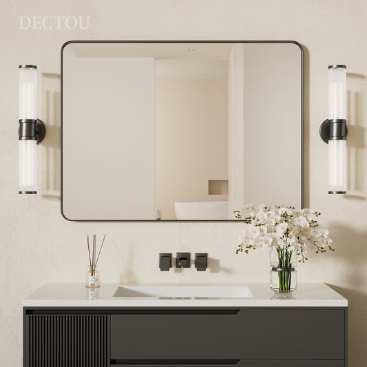 Rectangular Wall Mirror, Thin Black Frame, Contemporary Bathroom Decor