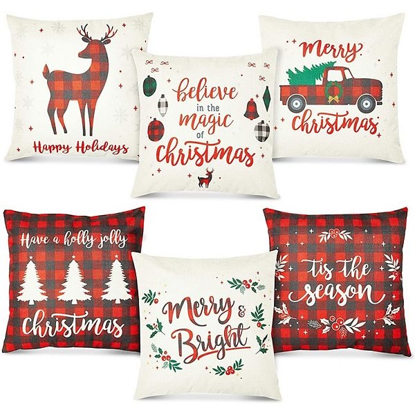 Red Buffalo Check Throw Pillows Set of 6 Vintage Truck Motif Farmhouse