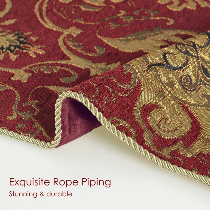 Red Damask Jacquard Throw Blanket, Velvet Lining, Luxurious Bed Throw