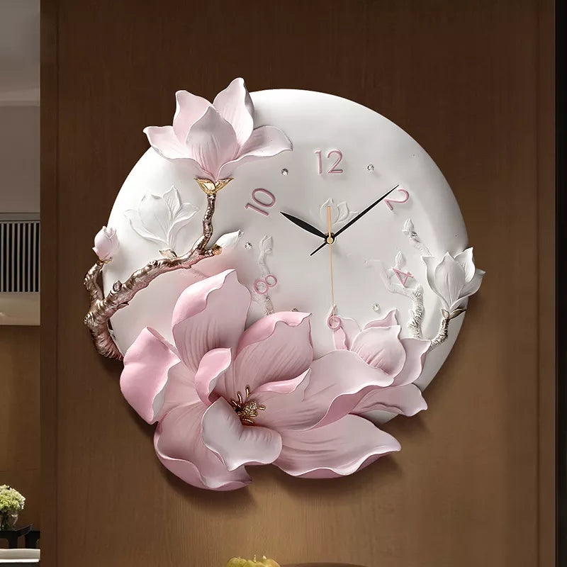 Resin Wall Clock 3D Floral Frame Shabby Chic Living Room Decor
