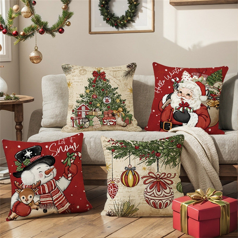 Retro Coastal Throw Pillows Set of 4 Vintage Car Prints Holiday Theme
