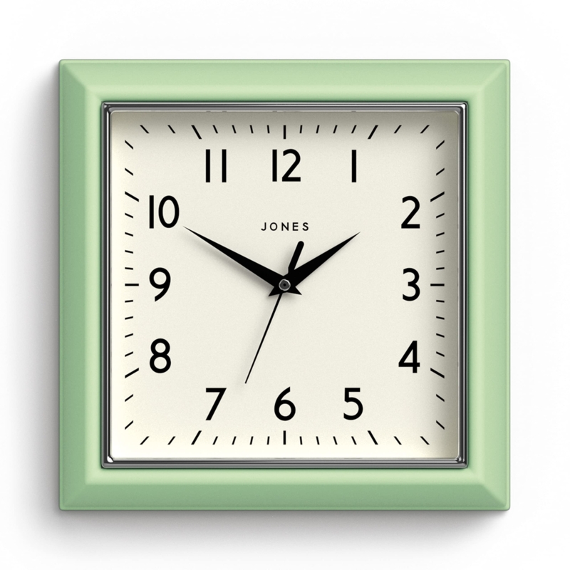 Retro Mint Green Kitchen Clock with Rounded Square Frame
