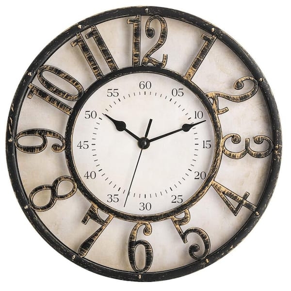 Retro Wall Clock Gold Toned Frame Arabic Numerals Round Silhouette