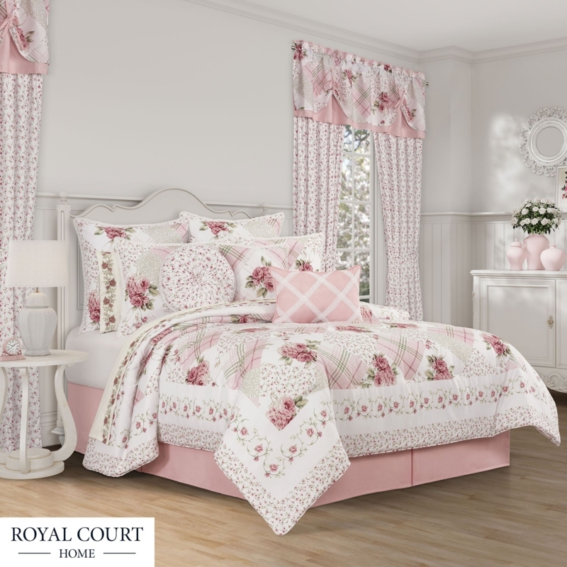 Reversible Comforter Set featuring Floral and Plaid Patterns