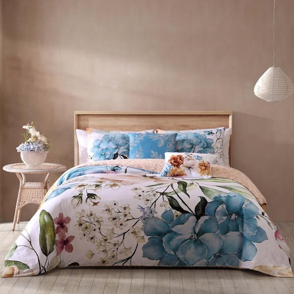 Reversible Comforter Set, Oversized Botanical Print, Modern Coastal Style
