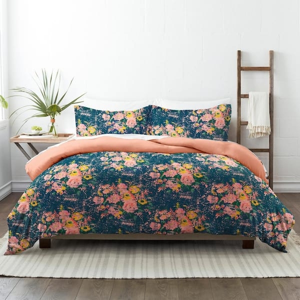 Reversible Floral and Geometric Print Bedding Set