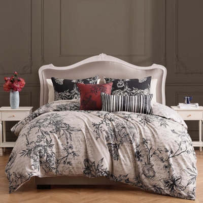 Reversible Navy Botanical Comforter Set, Large-Scale Print for Traditional
