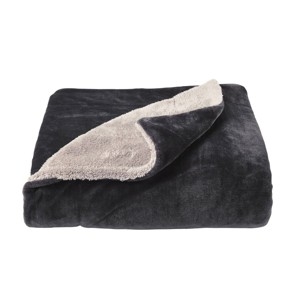 Reversible Popcorn Texture Throw Blanket, Dark Gray Faux Shearling (65 chars)