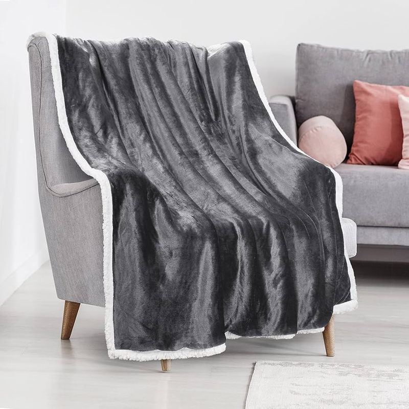 Reversible Throw Blanket: Sherpa Lining, Navy Blue Sherpa Throw