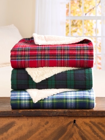 Reversible Throw Blanket Tartan Plaid Pattern Sherpa Texture Flannel