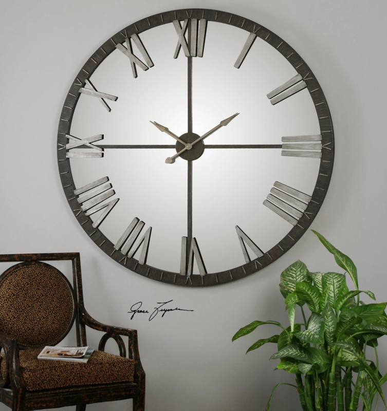 Roman Numeral Wall Clock Visible Pendulum Open Frame Bronze