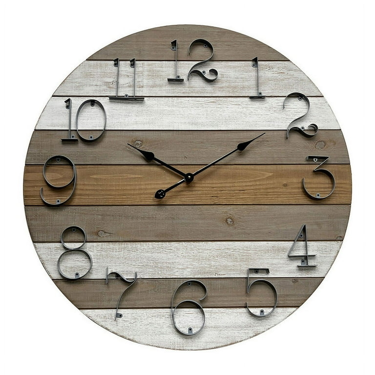 Roman Numeral Wall Clock with Whitewashed Face and Wood Frame