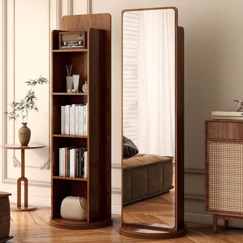 Rotating Full Length Mirror with 5 Tier Integrated Storage Shelves