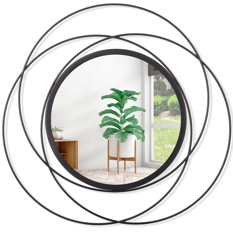 Round Accent Mirror, Ultra-Thin Black Metal Frame, Entryway Styling