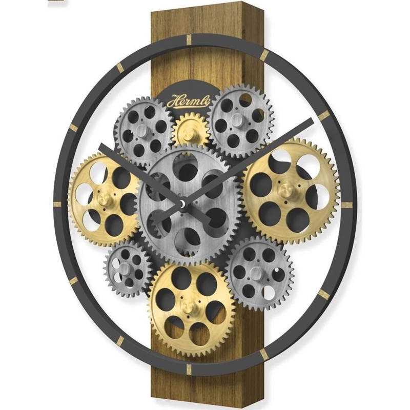 Round Gray and Gold Clock Skeleton Frame Mixed Metal Industrial