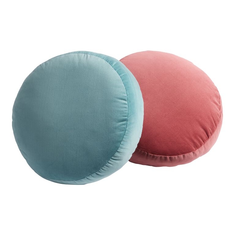 Round Gusseted Velvet Pillow, Mustard Gold Button Tufted Cushion