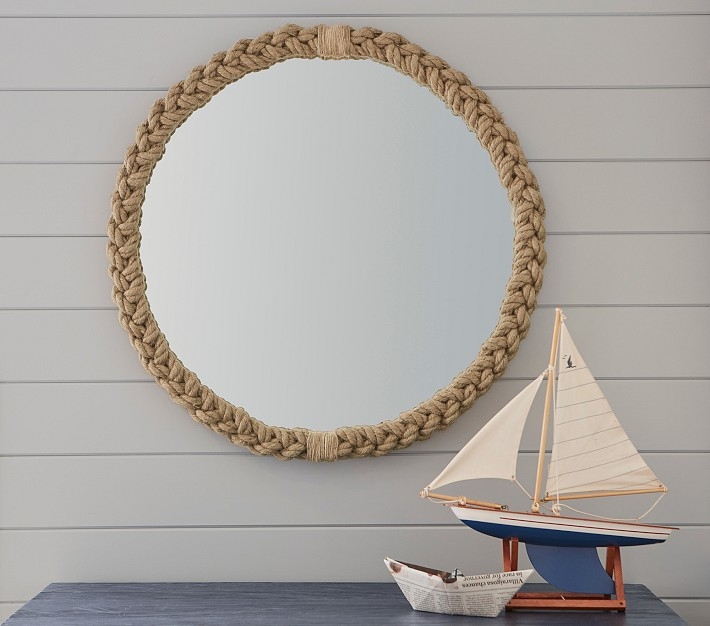 Round Mirror Layered Braided Rope Frame Coastal Boho Decor