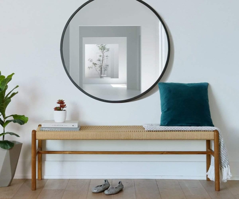Round Mirror Thin Frame matte black finish large scale scandinavian modern.