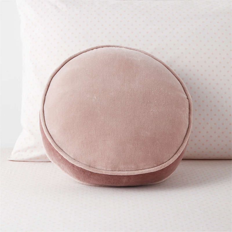 Round Rosy Mauve Velvet Pillow, Pleated Button Tufted Cushion
