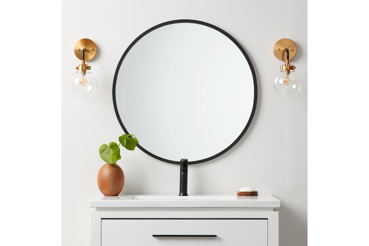 Round Vanity Mirror, Satin Gold Frame, Charcoal Vanity Styling