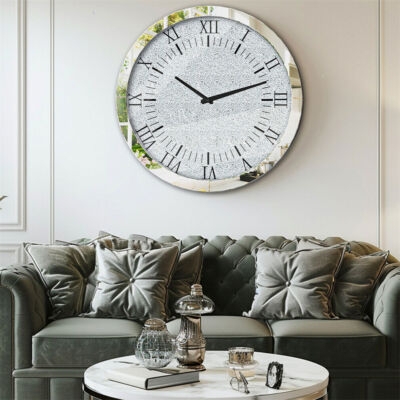 Round Wall Clock Crushed Diamond Fill Mirrored Rings Glam