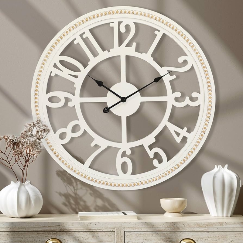 Round Wall Clock Featuring Boho Beads and an Open Frame Design