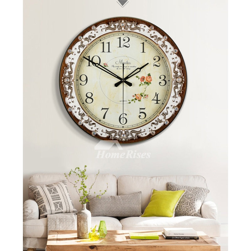 Round Wall Clock Laser Cut Floral Overlay Weathered Wood Rustic