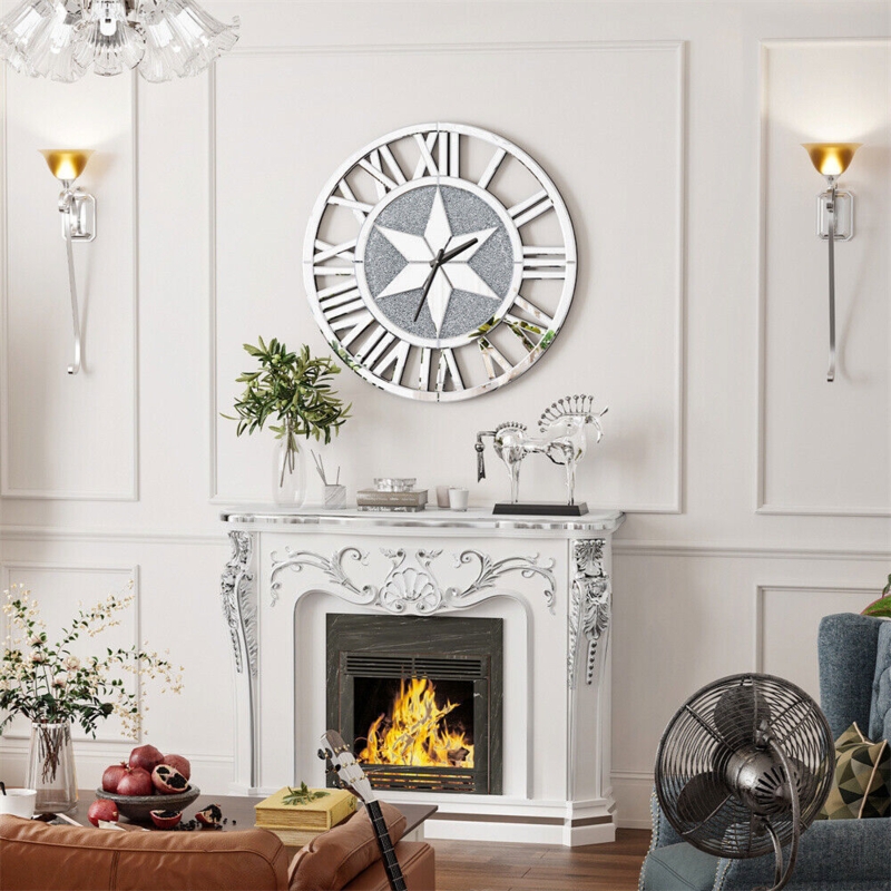 Round Wall Clock Polished Numerals Mirrored Face Elegant