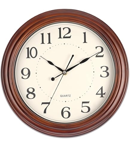 Round Wall Clock Retro Two Tone Wood Grain Face Bold Numerals