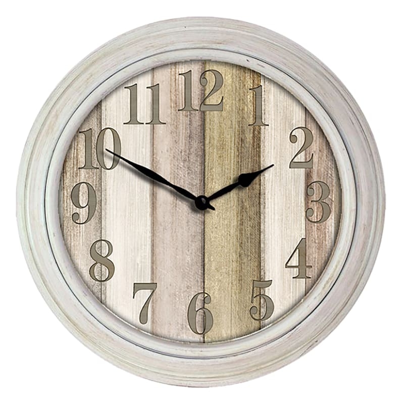 Round Wall Clock Shabby Chic Distressed Whitewash Face Small 12 Inch
